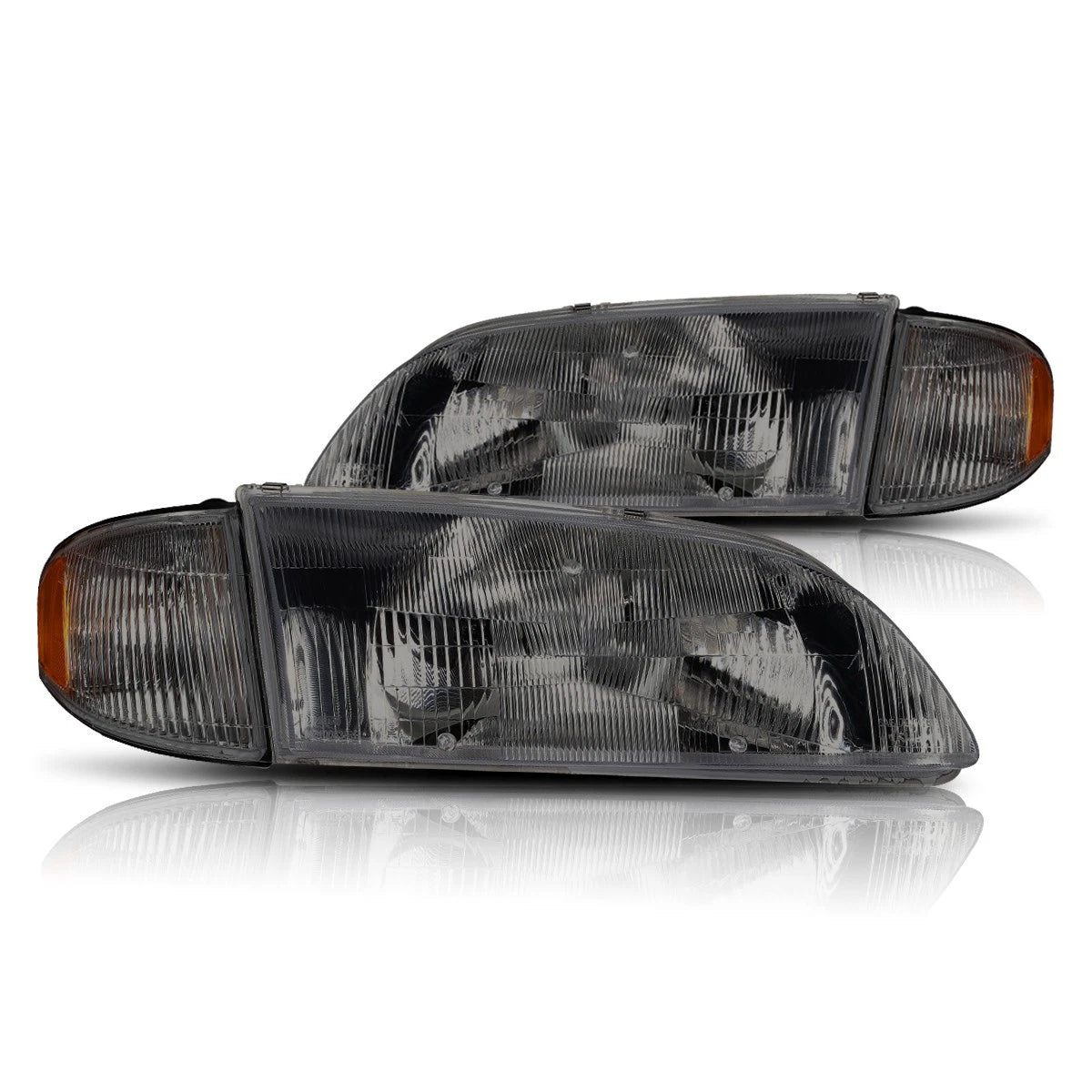 Direct Replacement Headlight for Mazda 626 (1998–1999) Smoked Housing Amber Side