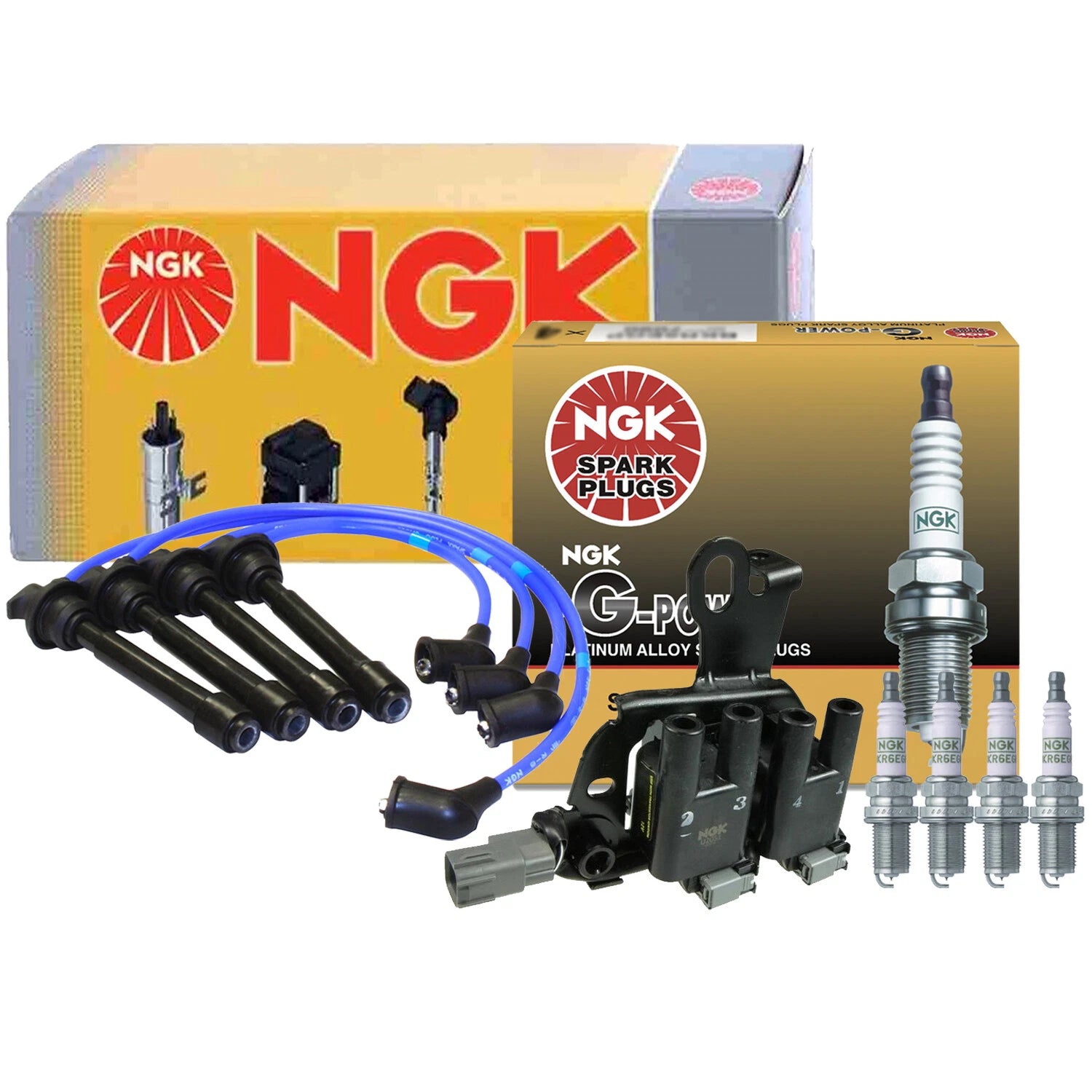 NGK DIS Ignition Coil Wires & 4 G-Power Platinum Spark Plugs for Hyundai Kia