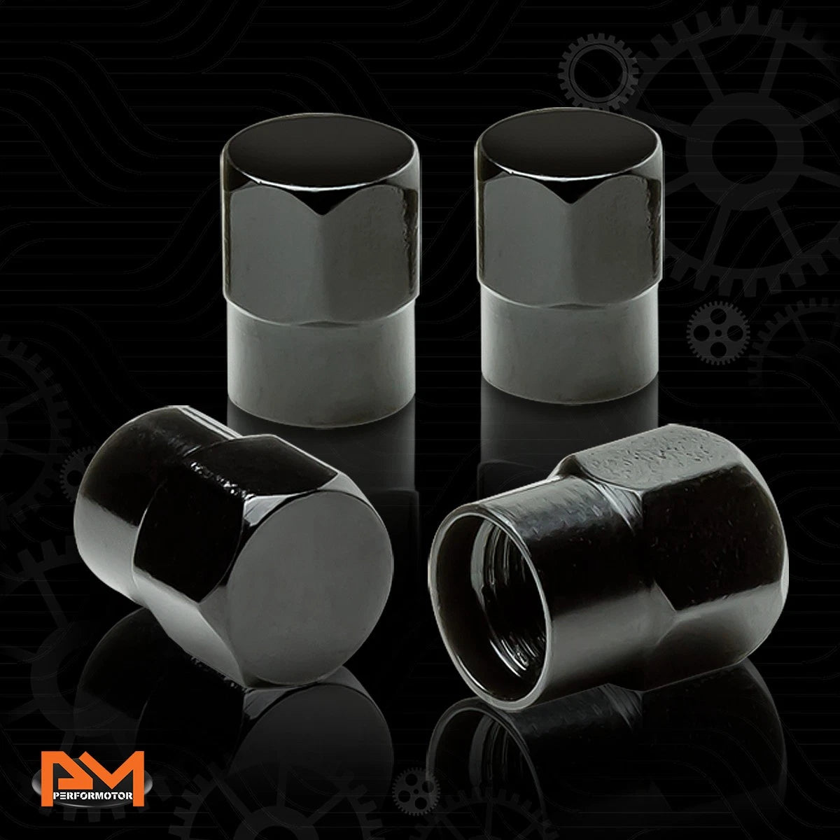 Set of 4 Black Aluminum Tire Stem Caps for Universal Vehicles