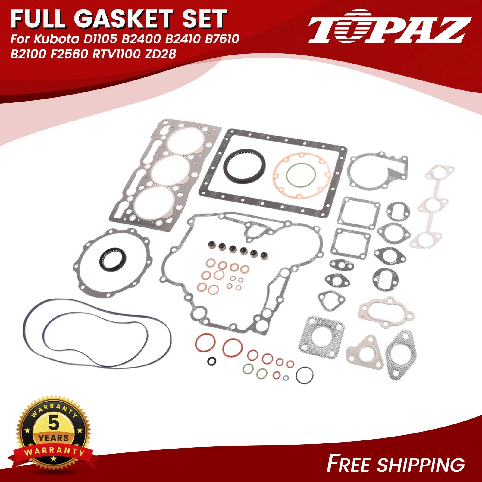 Full Gasket Set for Kubota D1105 B2400 B2410 B7610 B2100 F2560 RTV1100 ZD28