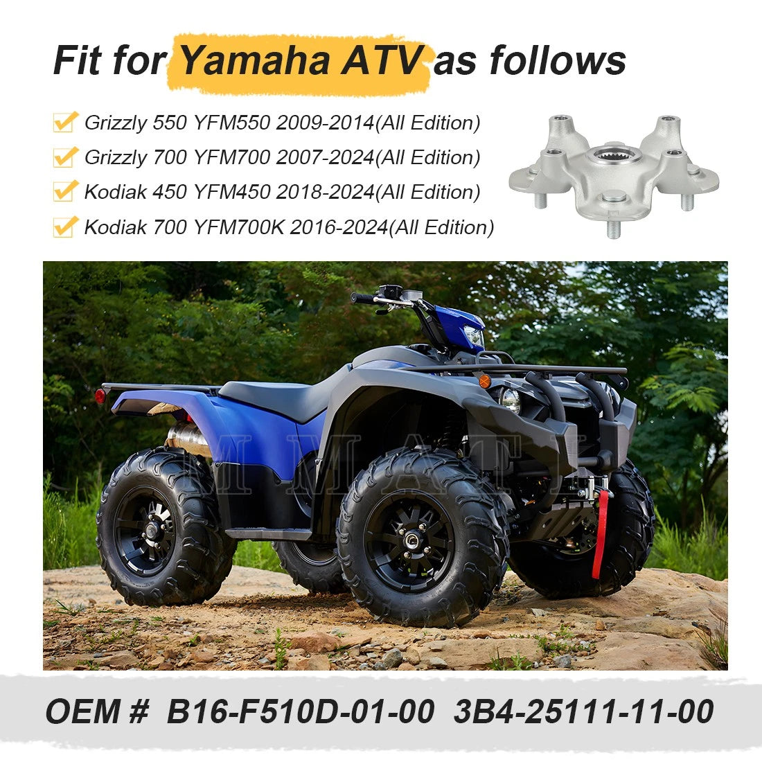 Front or Rear Wheel Hub B16-F510D-02-00 for Yamaha Kodiak 700 (2016–2024)
