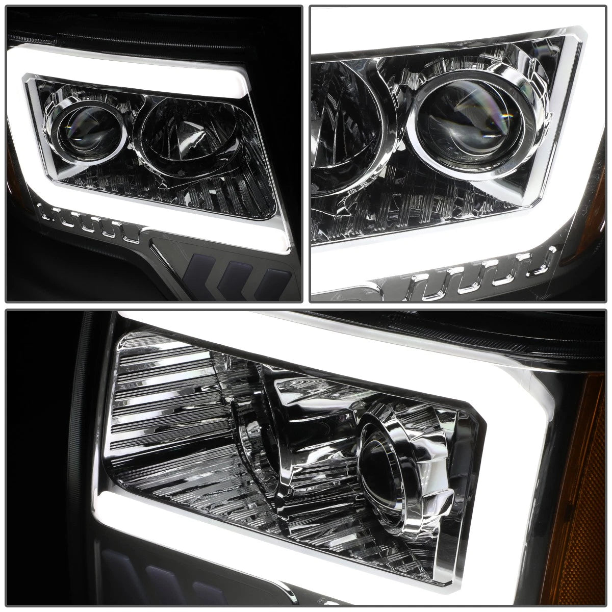 LED DRL Arrow Projector Headlight Lamp for Ford F150 (2009–2014) Chrome/Amber