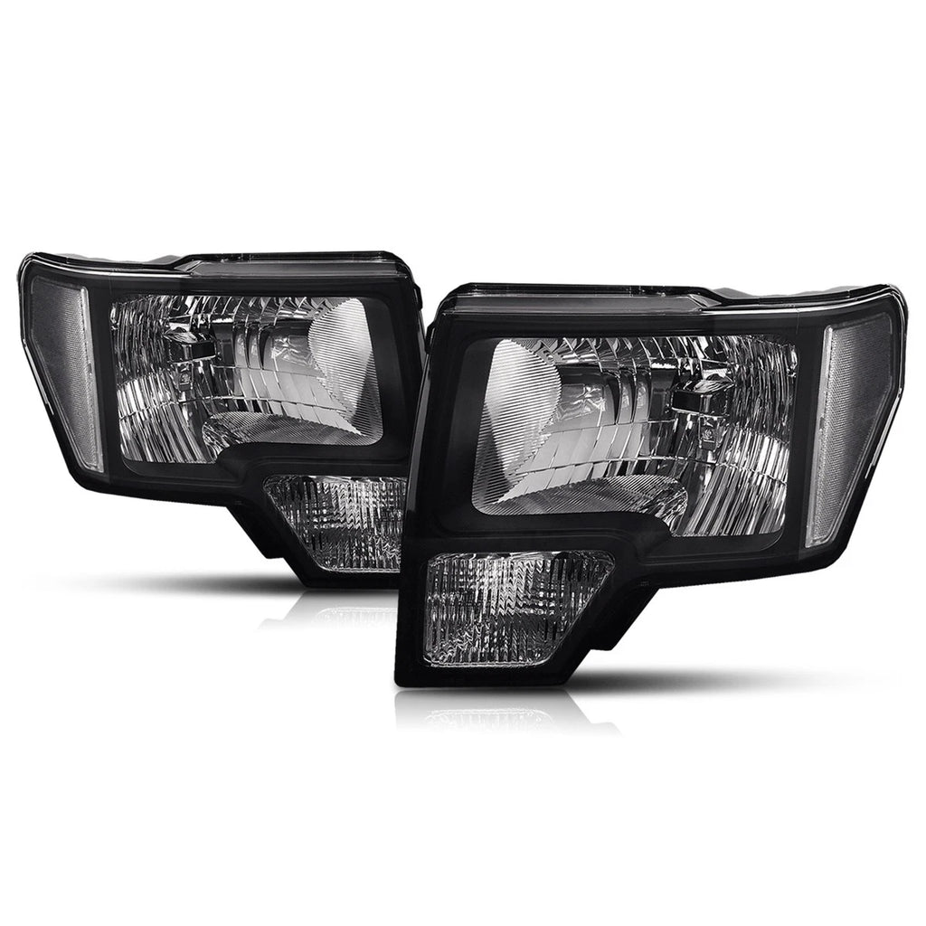 Set of 2 Black Housing Headlight Clear Side Corner Lamps for Ford F150 (2009–2014)