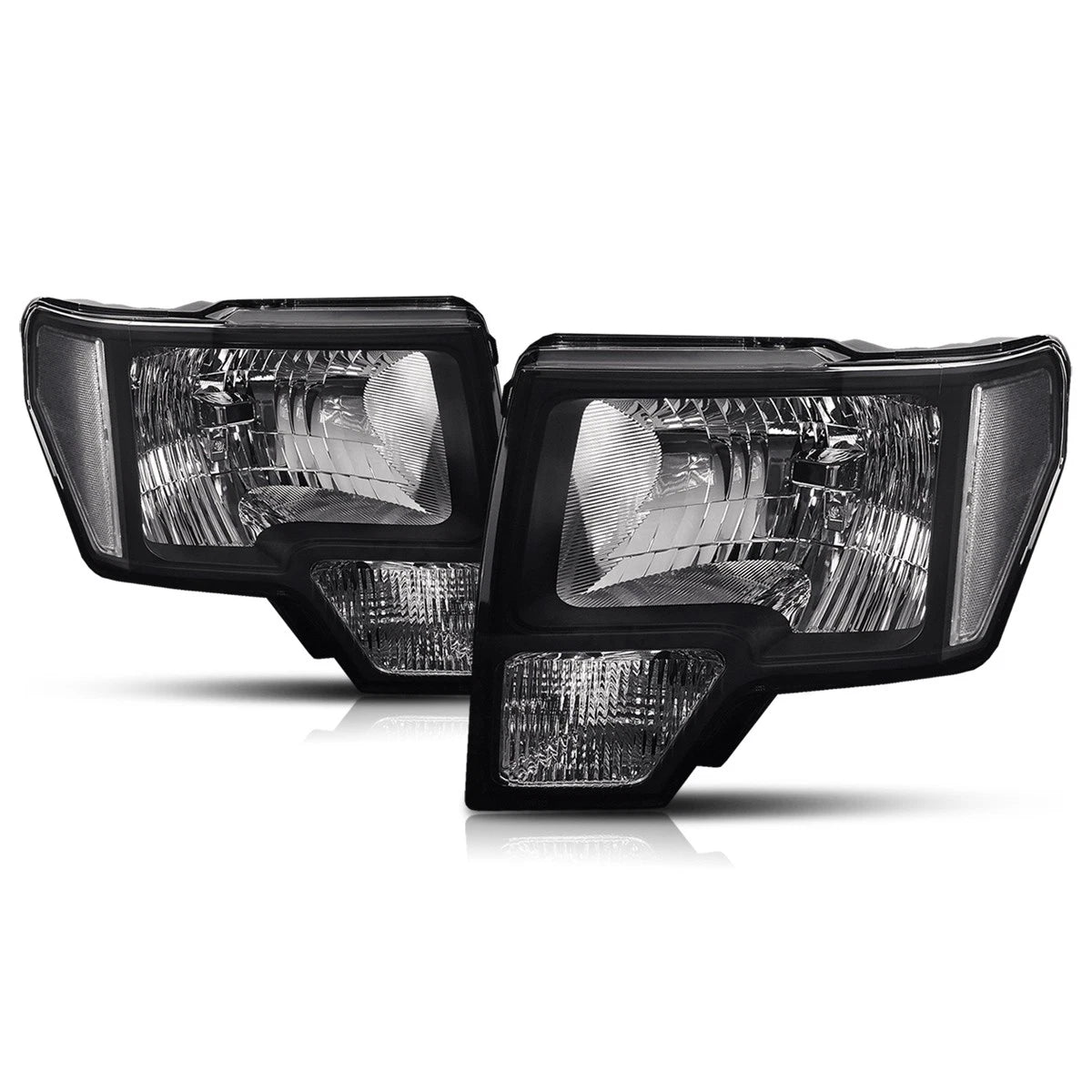 Set of 2 Black Housing Headlight Clear Side Corner Lamps for Ford F150 (2009–2014)