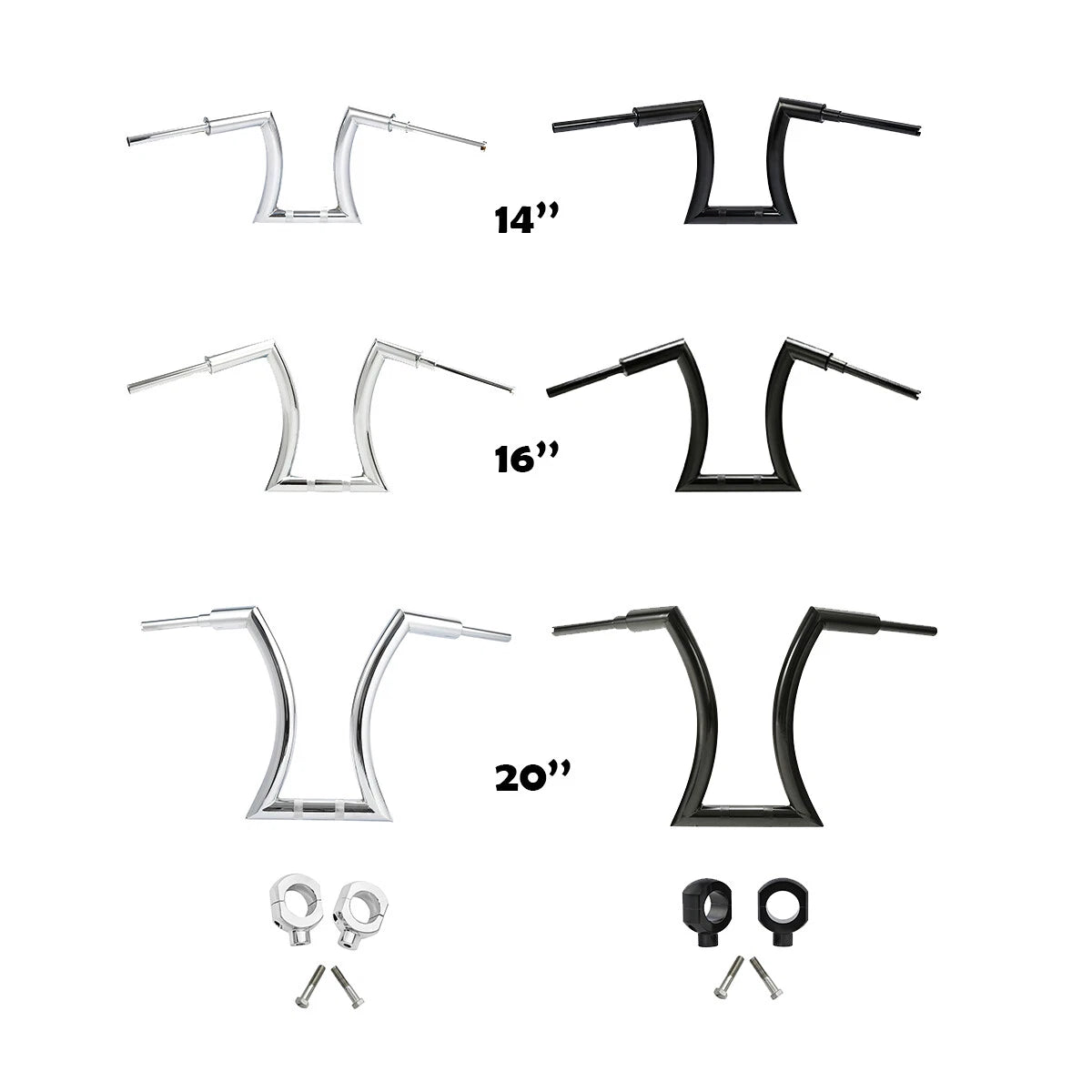 2" Hanger Handlebar Risers for Harley Sportster Softail Dyna (14" 16" 20")