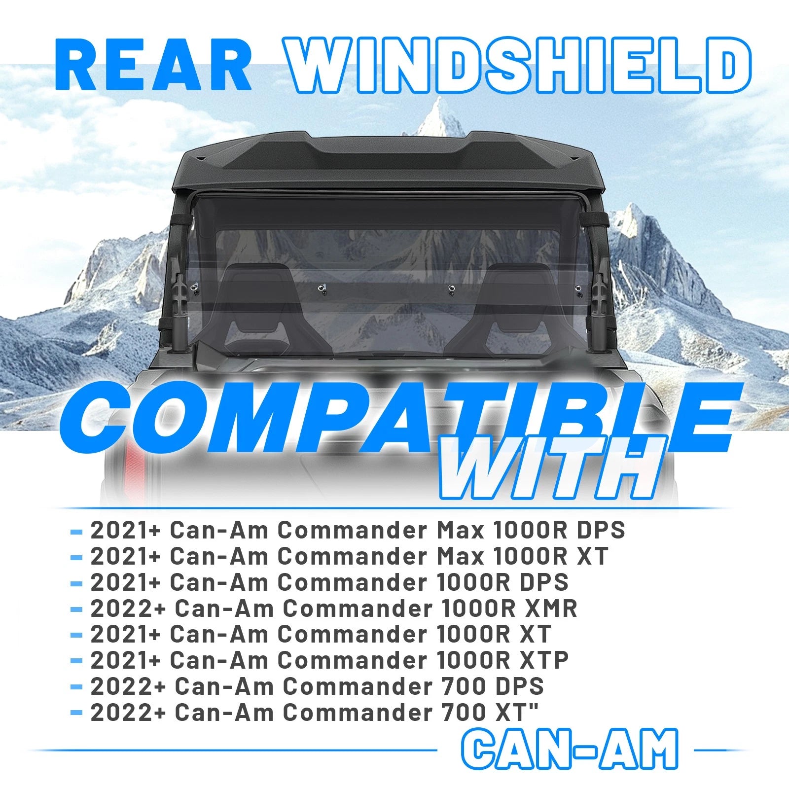 Smoke Rear Windshield for Can-Am Commander 700 Max 1000R DPS/XT/XMR (2021–2025)