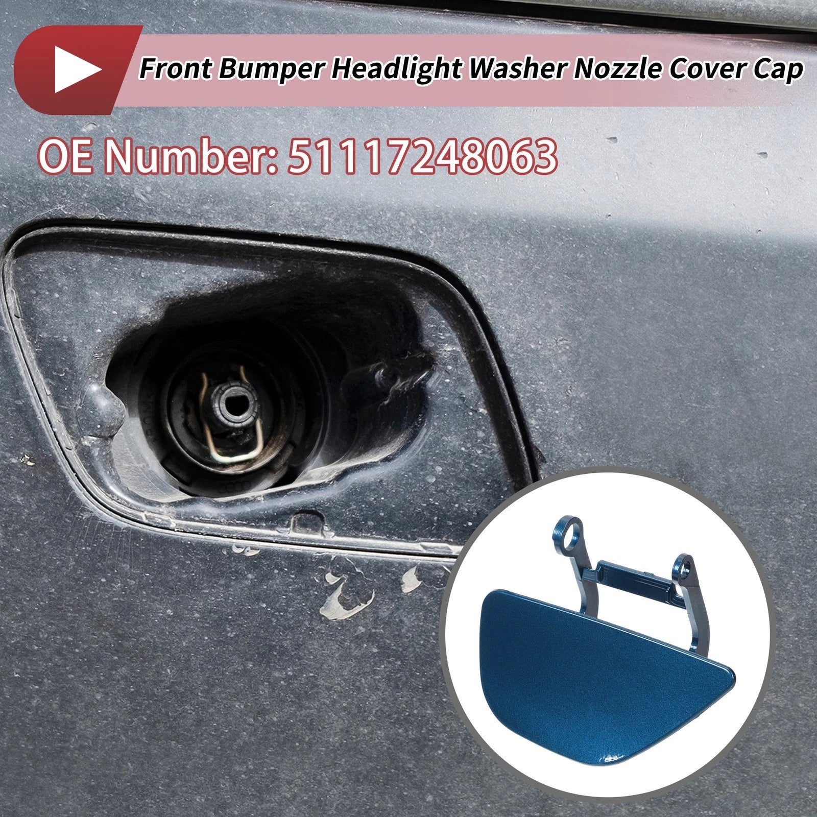 Front Left Washer Nozzle Cover Cap No. 51117248063 for BMW 535i GT (2010–2017) Blue