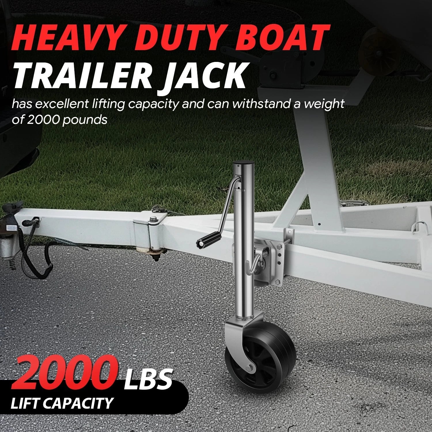 Side Mount Trailer Jack w/Wheel for Universal Use (2000 lbs, 26-37 in)