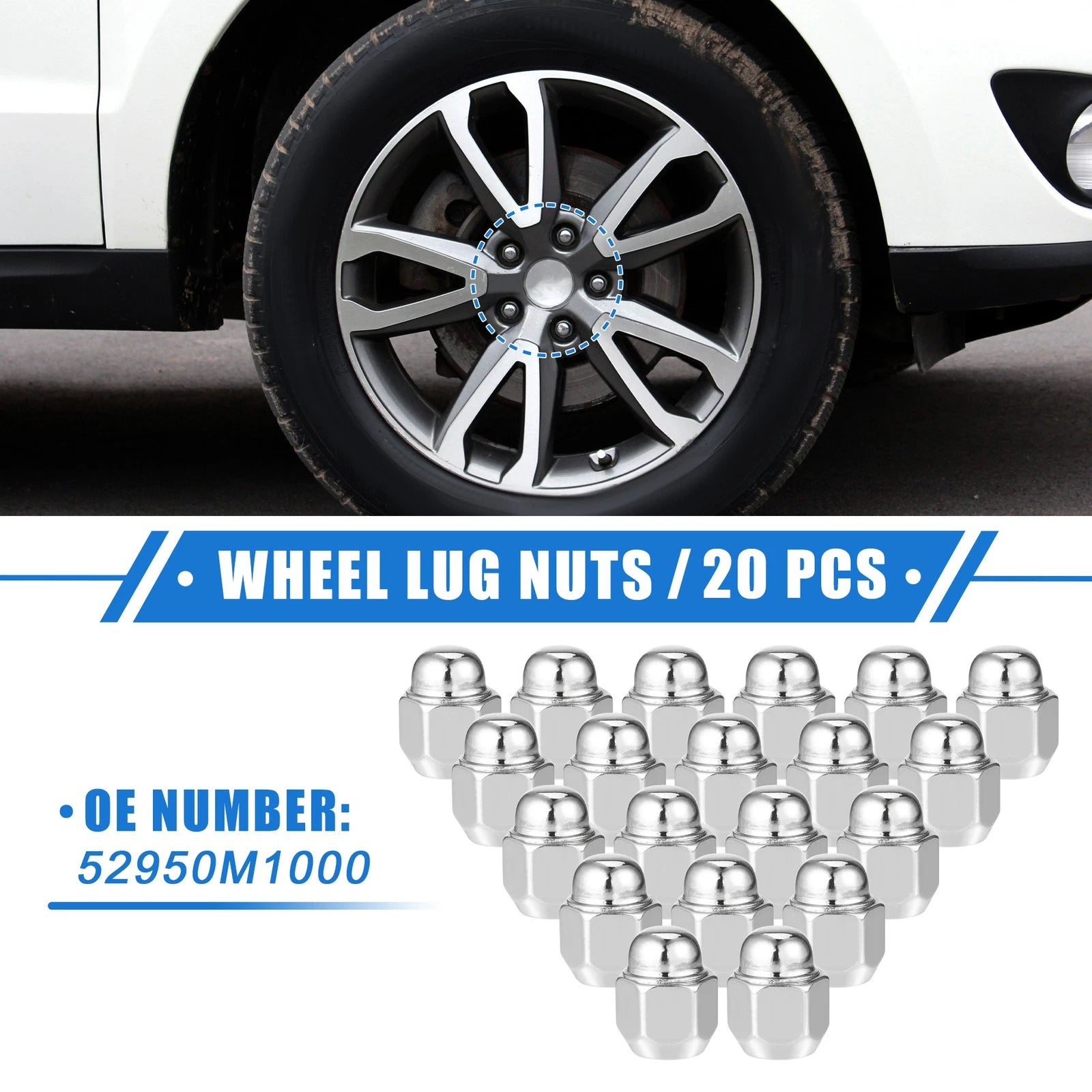 20pcs Wheel Lug Nuts for Hyundai Santa Fe (M12x1.5)