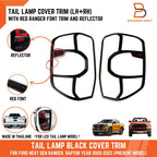 Black Red Reflector Taillight Cover Trim for Ford Ranger Raptor (2022-2025)