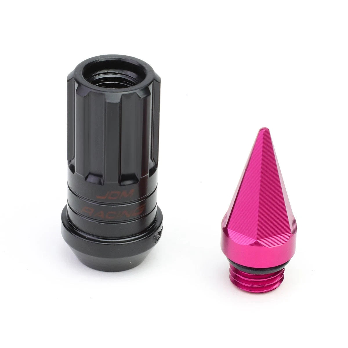 Set of 4 Spiked Steel Pink Rim Lugs + 4 Lock Nuts + Adapter M12x1.5