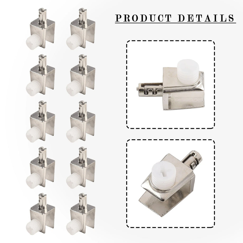Pack of 10 Zinc Alloy Shelf Bracket Pegs for Adjustable Glass Clamps