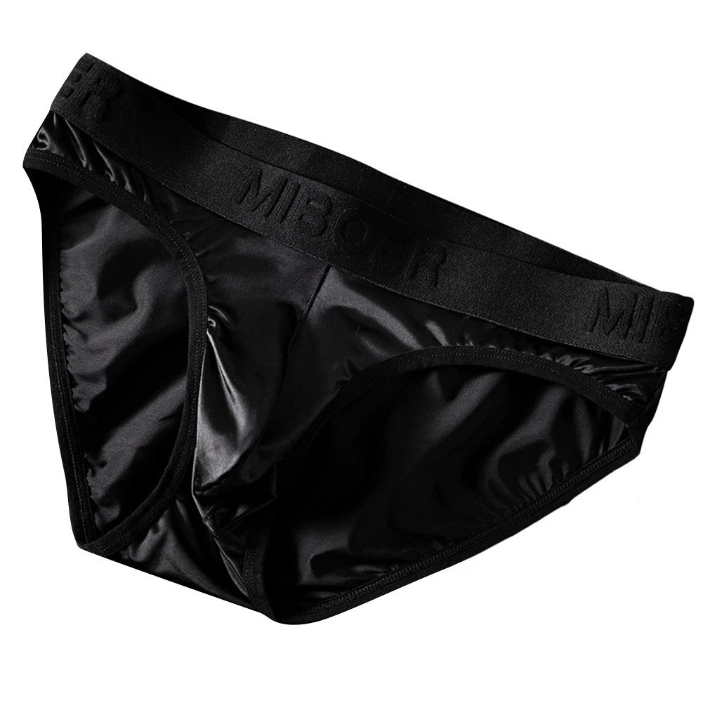 Set of 4 Solid Color Satinlike Ice Silk Briefs Underwear Bulge Pouch