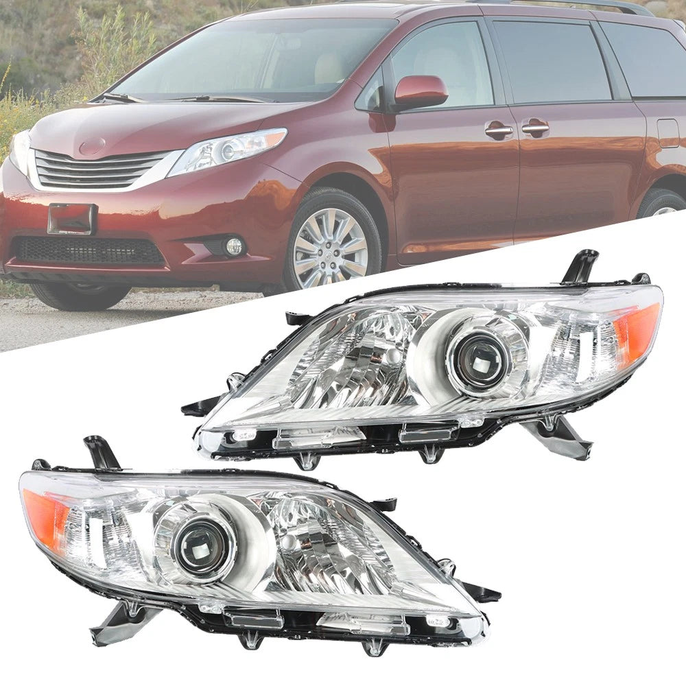 Set of 2 Projector Headlights for Toyota Sienna (2011–2013) Halogen