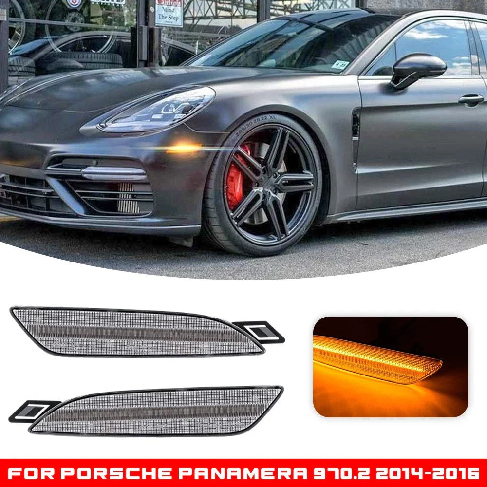 Amber LED Front Bumper Side Marker Light Clear Lens for Porsche Panamera (2014–2016)