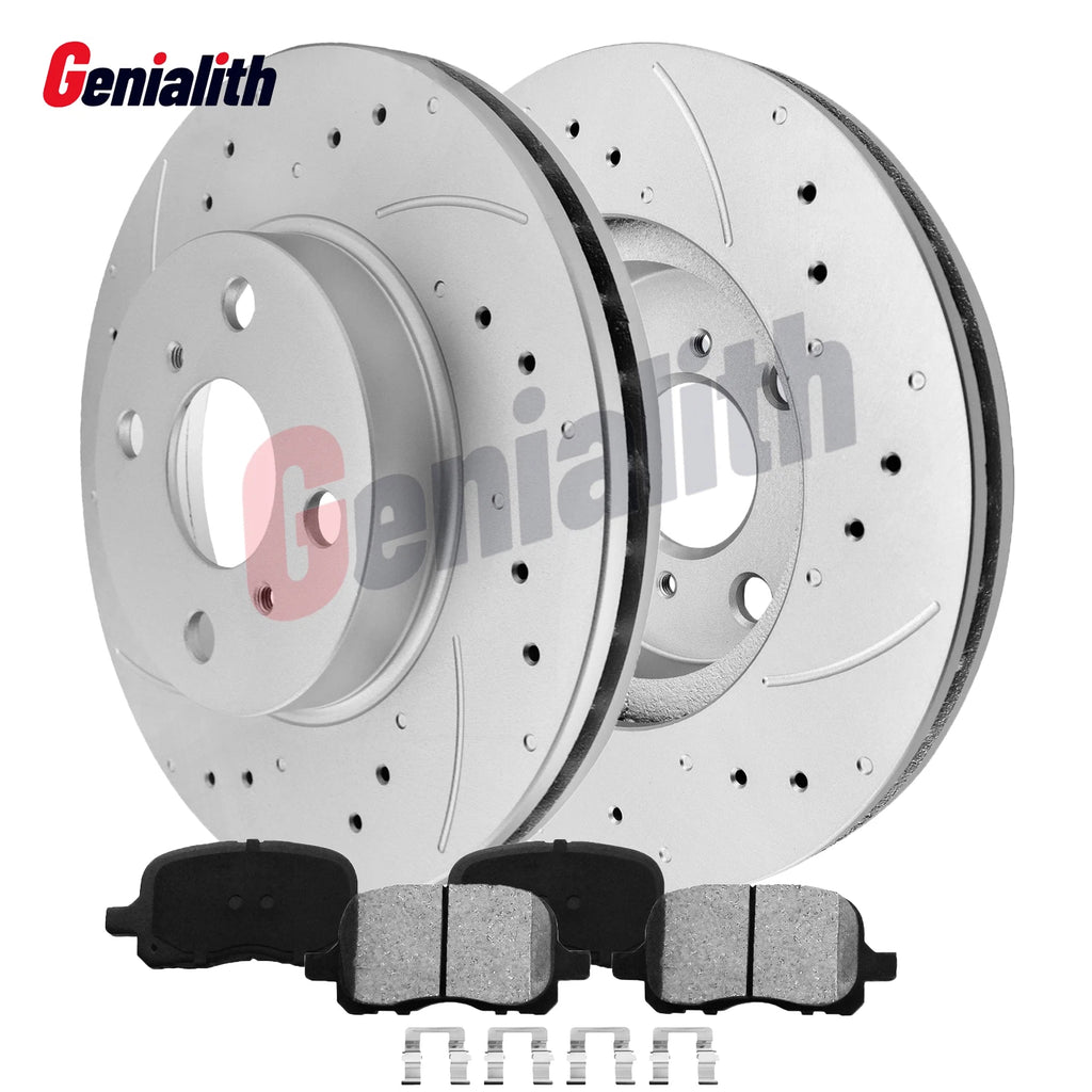 Front Drilled Rotors & Ceramic Brake Pads for Toyota Corolla, Chevy Prizm (1998–2002)