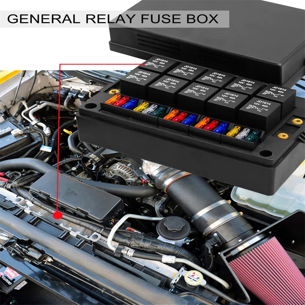 10 x 5-Pin 40A Relay & 15 Fuses Pre-Wired Fuse Relay Box for Car RV Truck Boat