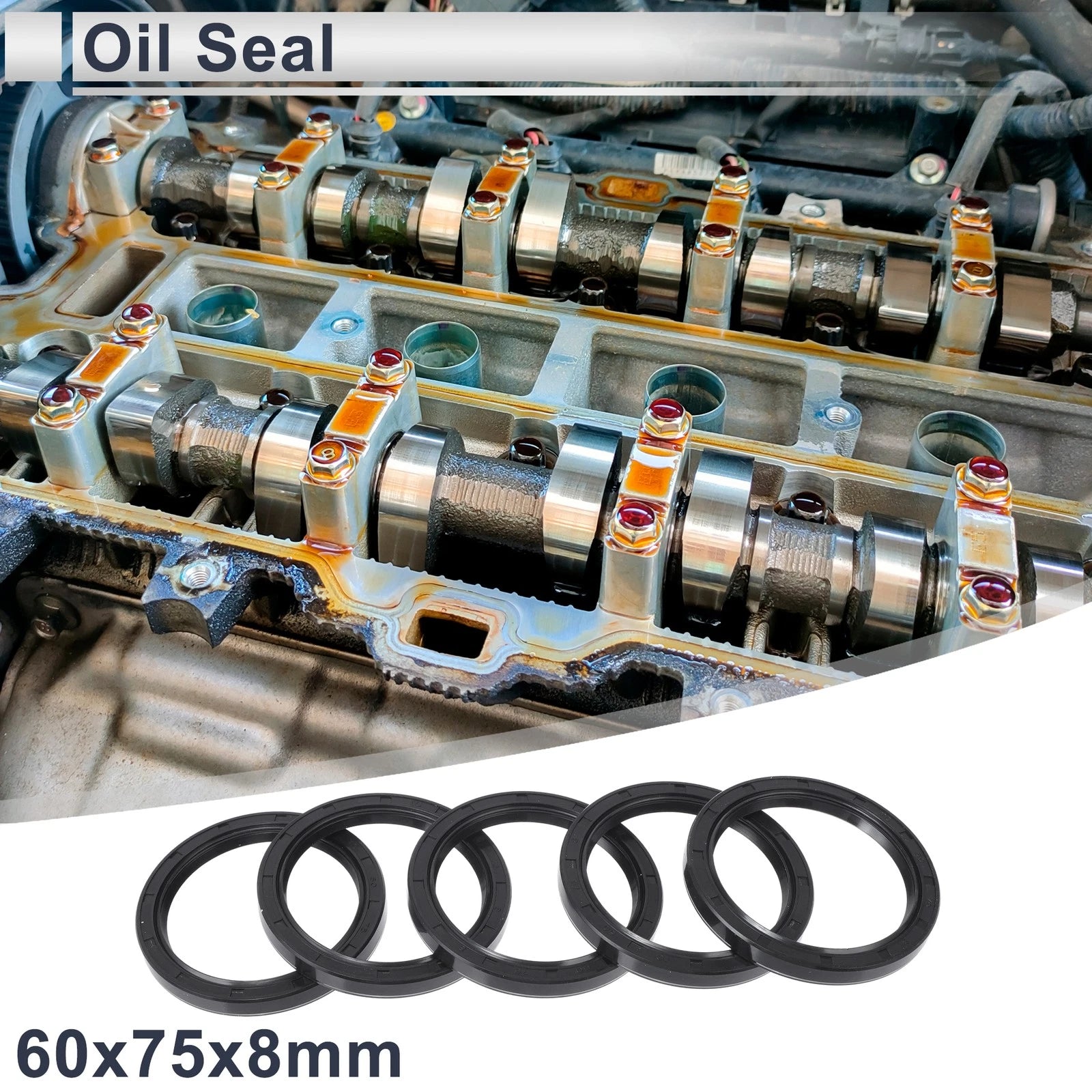 Set of 5 Oil Seal Ring for Rotary Shaft 60x75x8mm NBR Rubber