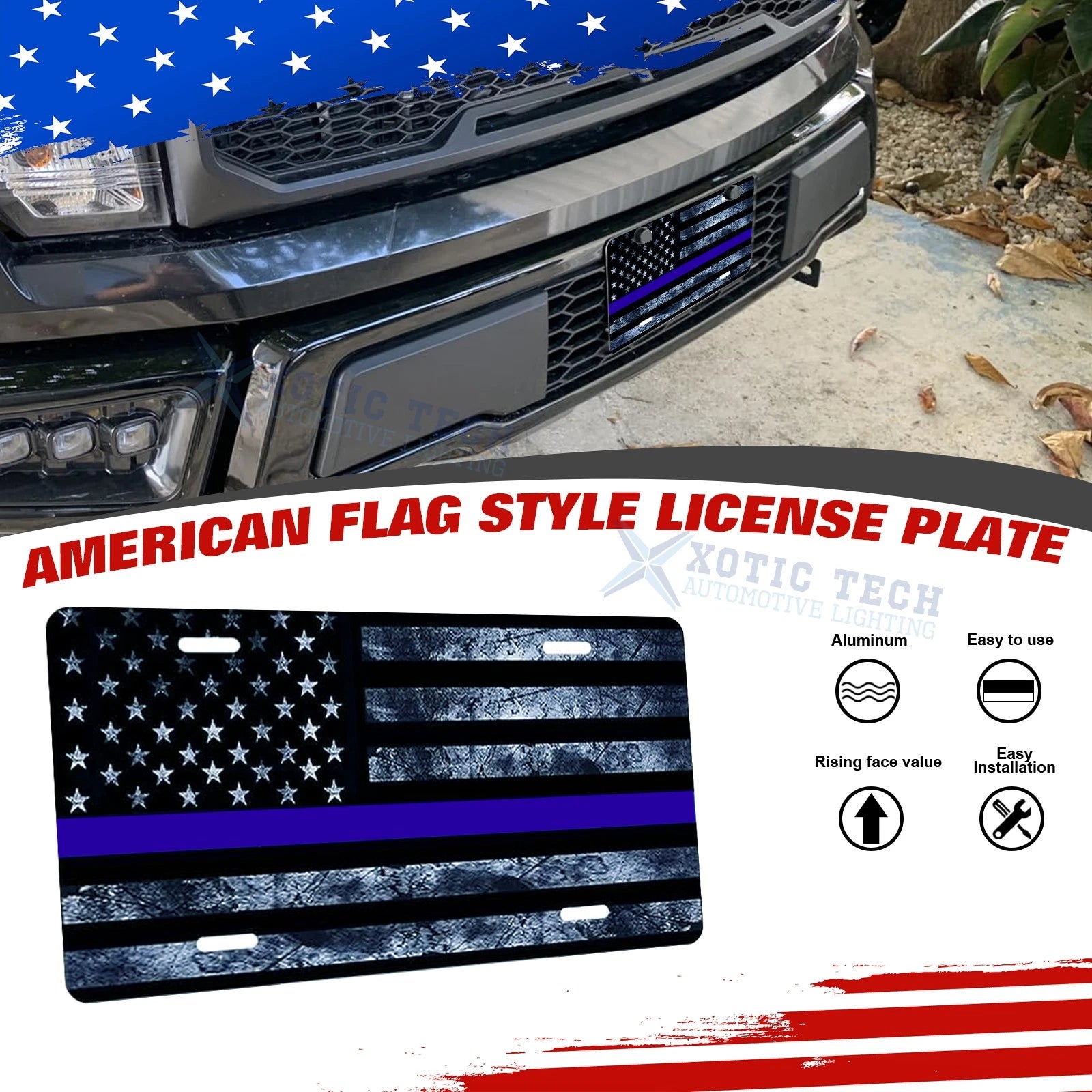 Distressed American Front Flag License Plate for Universal Fit (Patriotic)