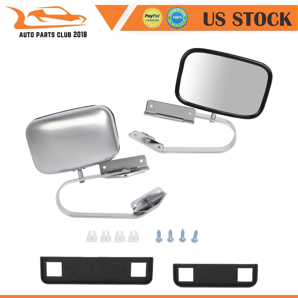Set of 2 Stainless Steel Side Fold Manual Mirrors for Ford F250 Super Duty (1988–1996)