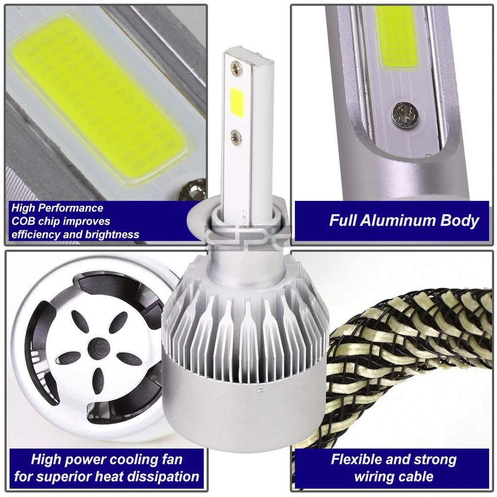 Set of 2 H1 6000K White LED Headlight Bulbs for High/Low Beam