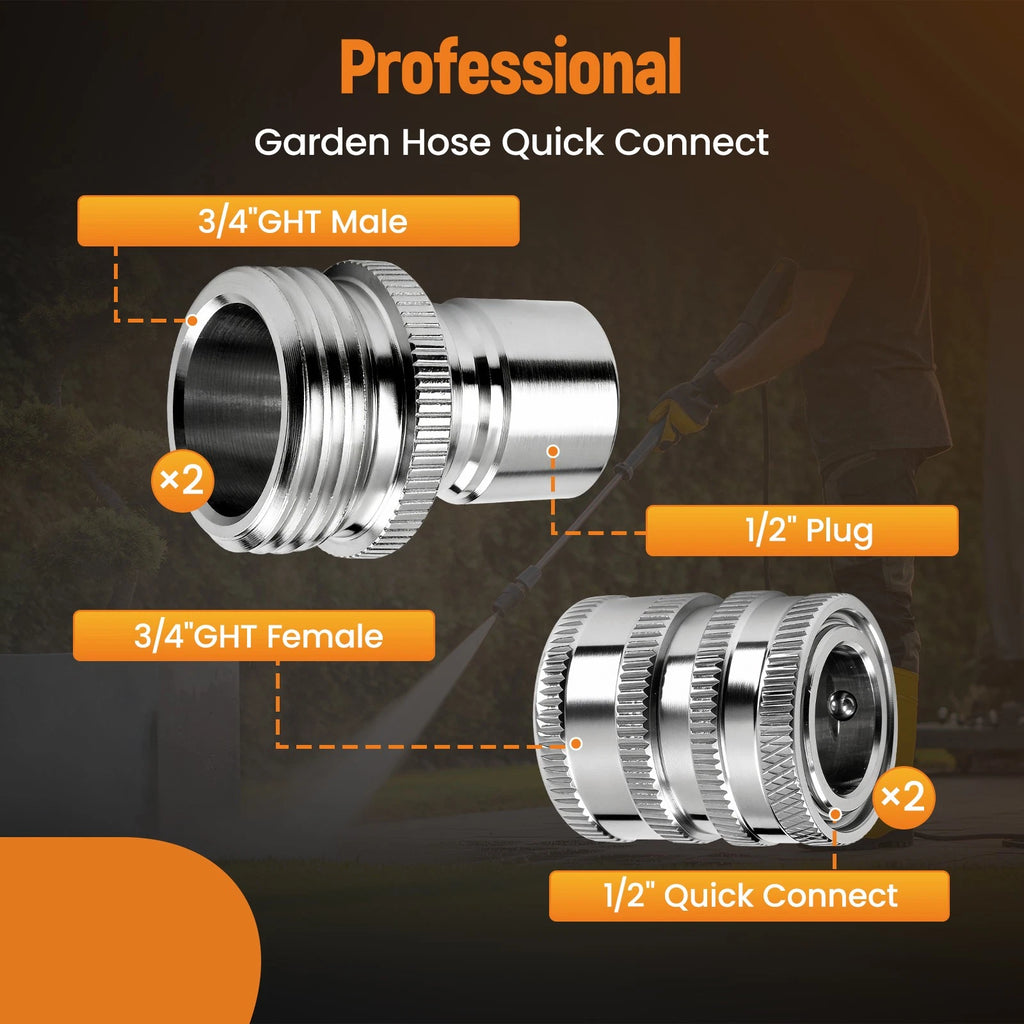 4Pcs Stainless Steel 3/4 in Quick Connect Pressure Washer Adapter for Garden Hose (Years 2000–2025)