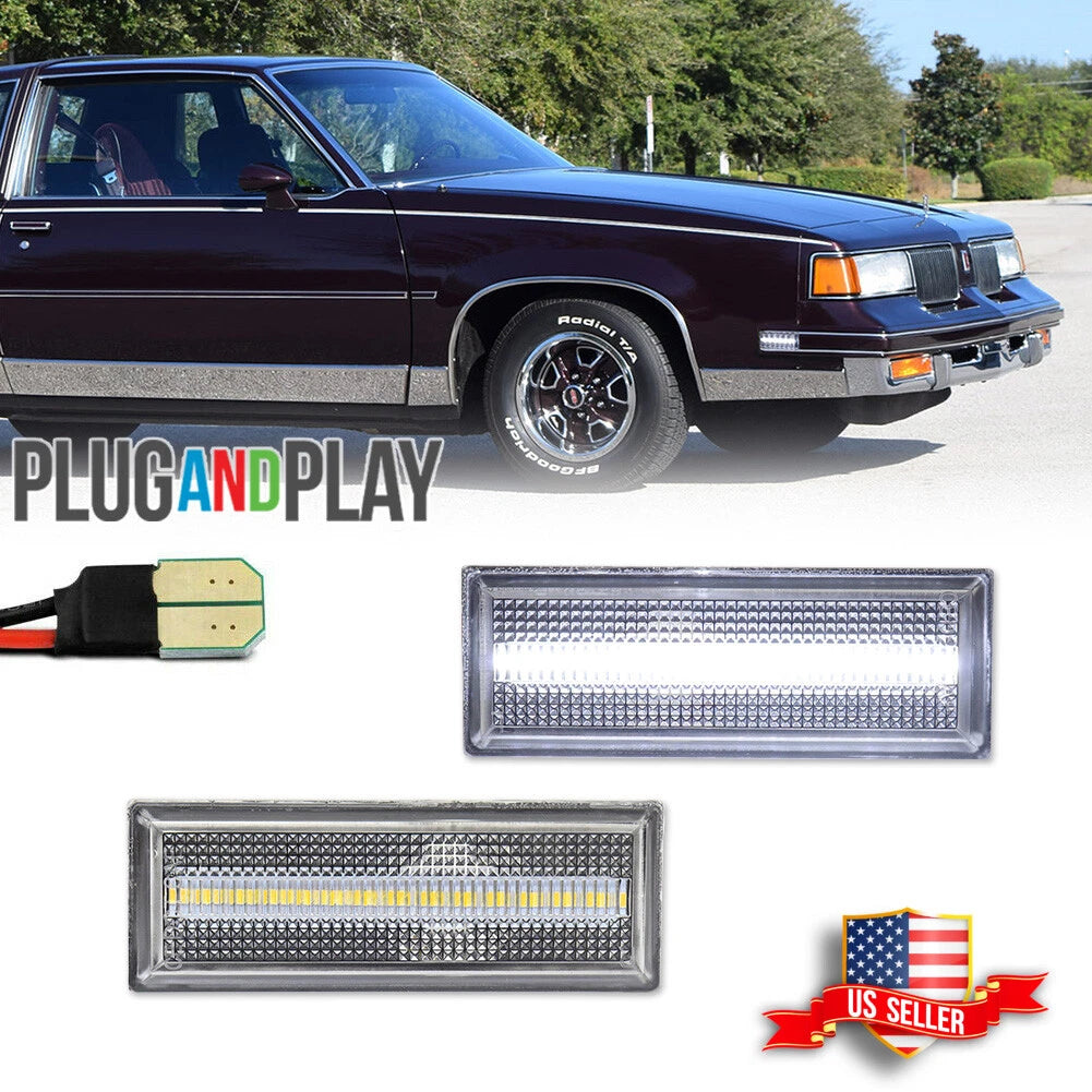 2X Clear Lens White LED Side Marker Lights for Oldsmobile Cutlass (1981–1988)