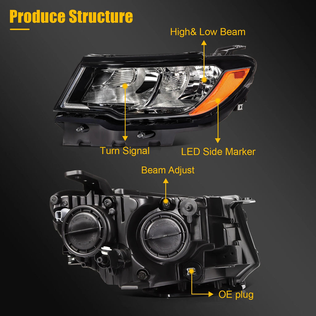 Headlight Assembly for Jeep Compass (2017–2021) Halogen Left Side