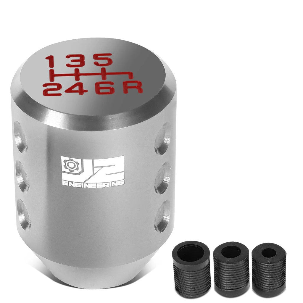Shift Knob for Universal Fit (J2) - Aluminum Cylindrical Silver with Adapters