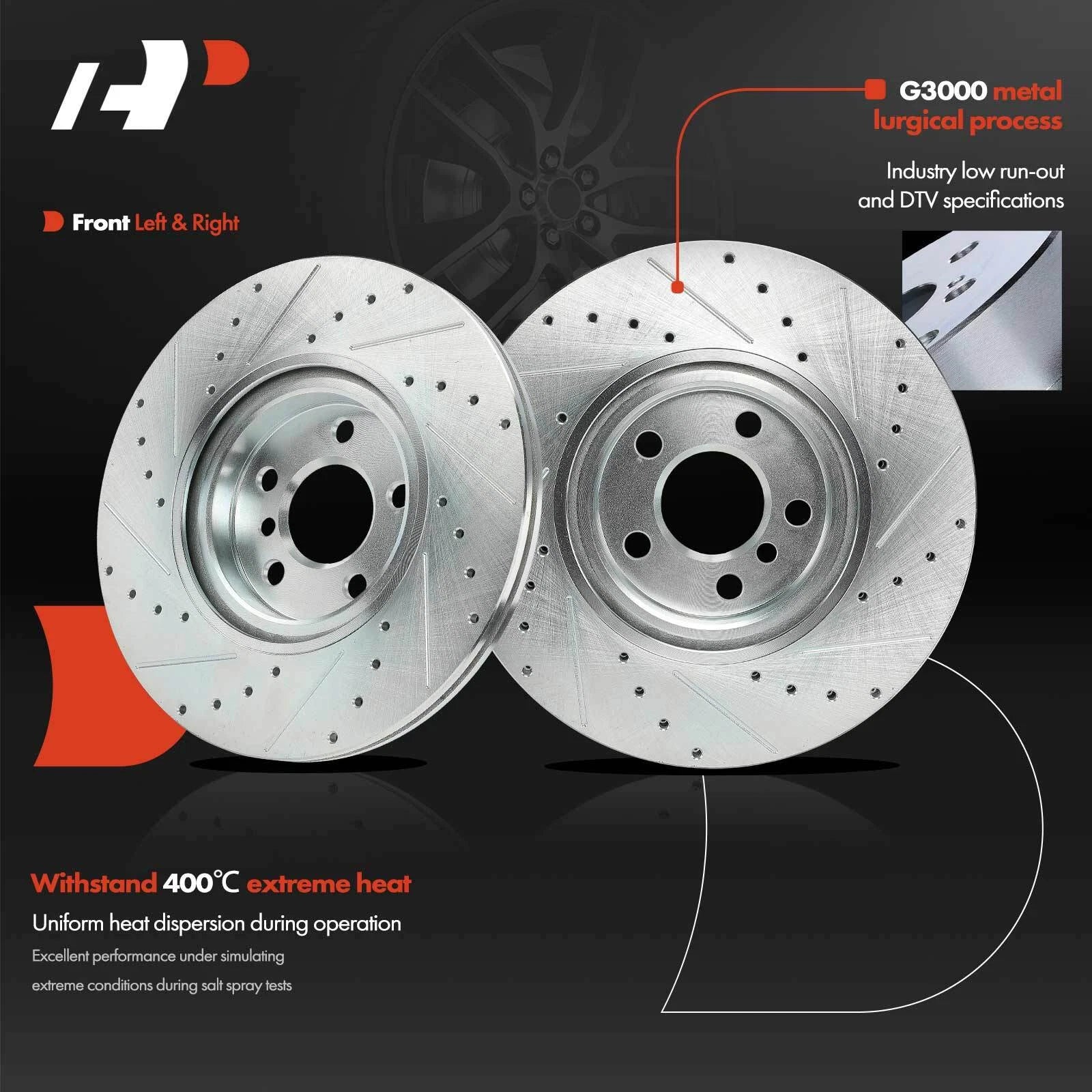Front Drilled Brake Rotors for BMW X1 (2016–2022) X2 (2018–2021) Mini