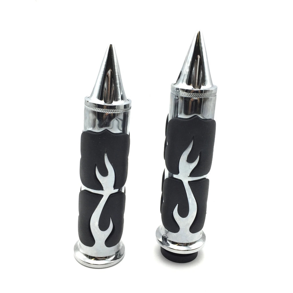 Chrome Spike Flame Hand Grip for Suzuki Intruder Boulevard C90 C50 M50 (25mm)