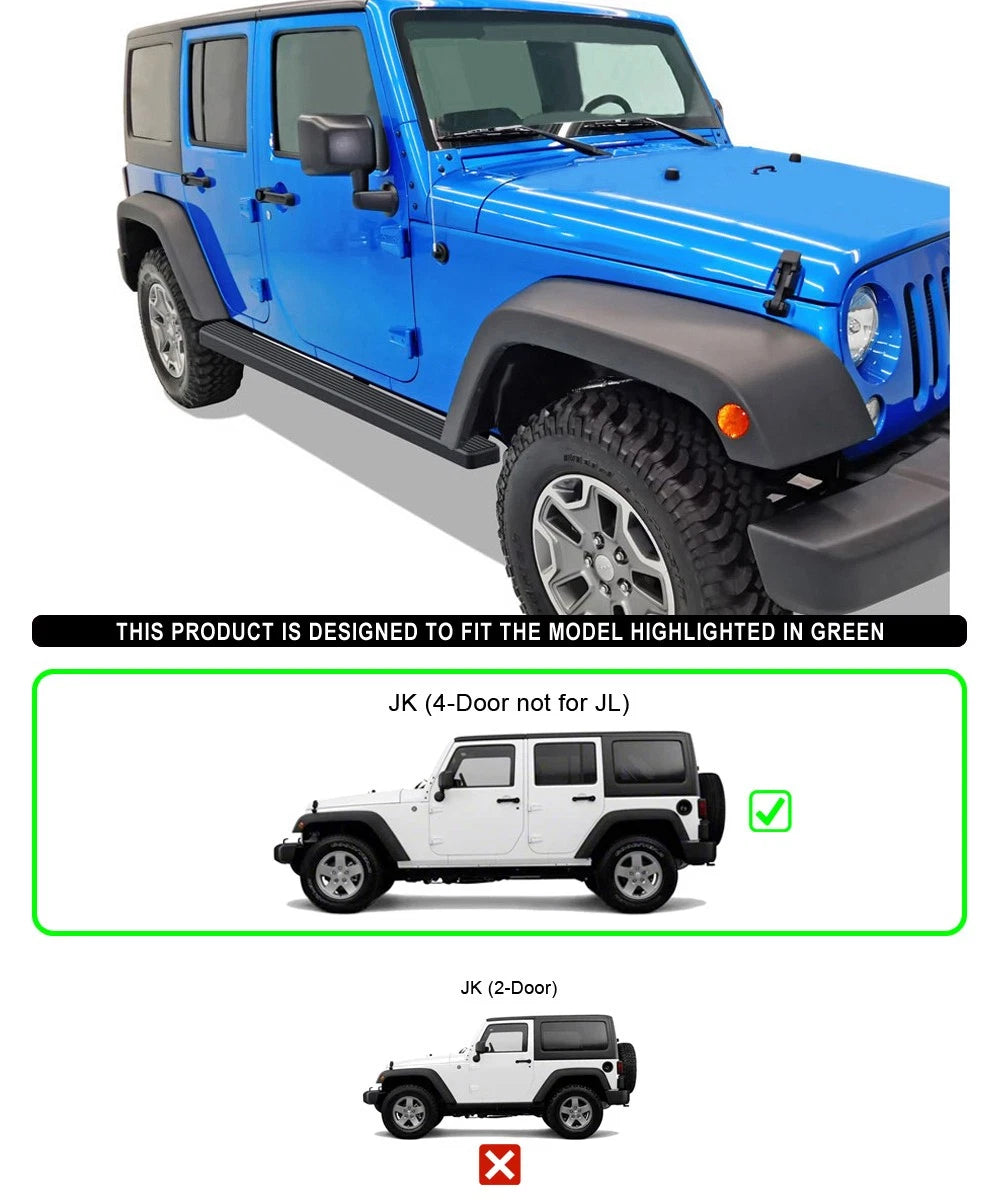 4" Matte Black Running Boards for Jeep Wrangler JK (2007-2018)