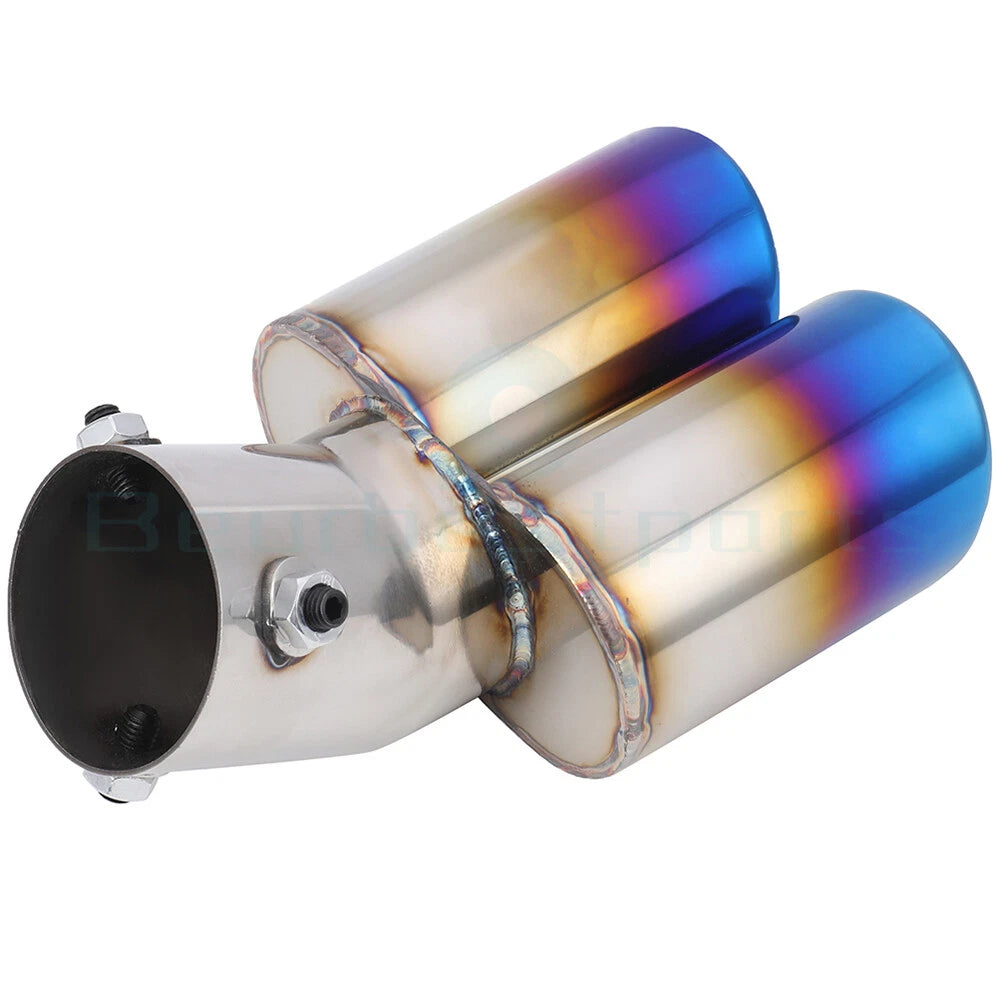 2.5" Stainless Steel Dual Exhaust Muffler Pipe Blue Tail Tip Universal