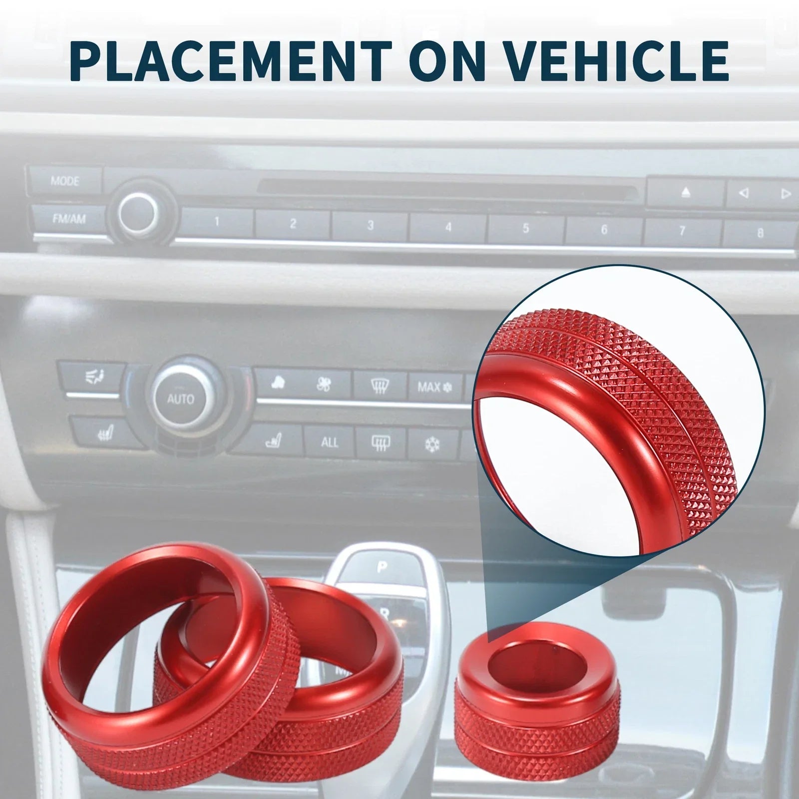 Switch Knob Cover for BMW 1 2 3 3 Series 4 Series Red 3 Pcs