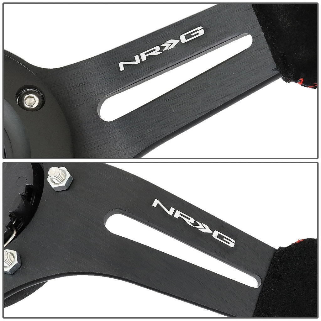 NRG 350mm Deep Red Stitch Suede Grip Steering Wheel for Universal (2000–2023)