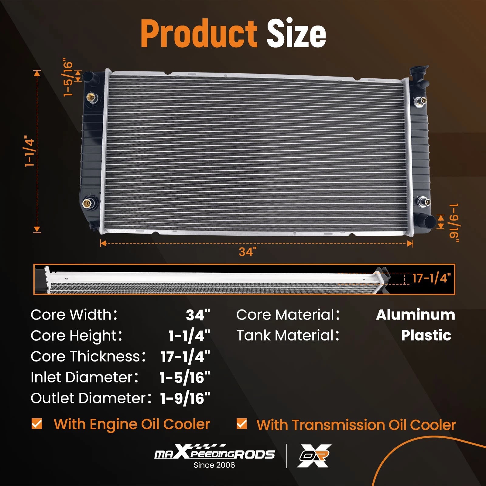 Engine Cooling Radiator for Chevy Silverado GMC Sierra 1500 2500 3500 (1994–2000)