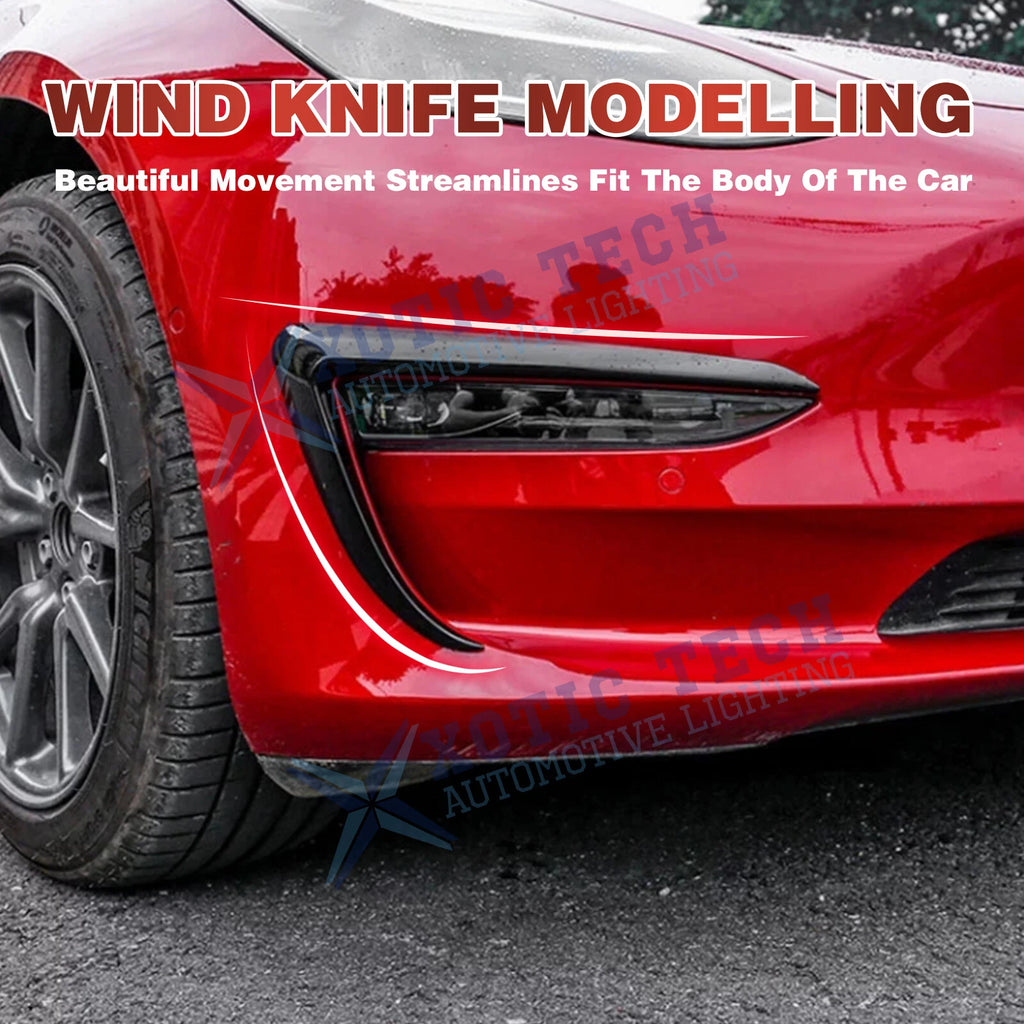 Black Front Fog Light Eyebrow Trim Spoiler Cover for Tesla Model 3 (2017-2023)