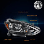 Passenger Side Headlight Lamp Chrome for Nissan Sentra (2016–2019)