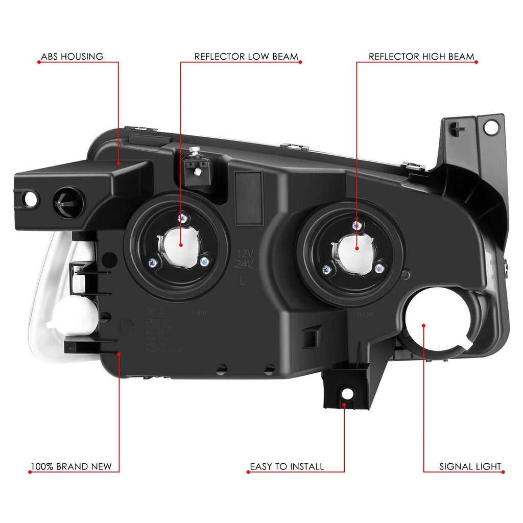 Pair of Black Housing Headlights for Dodge Charger (2006–2010)