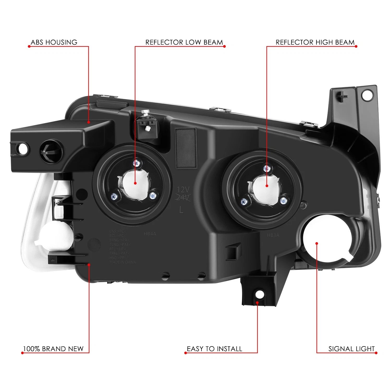 Pair of Black Housing Headlights for Dodge Charger (2006–2010)