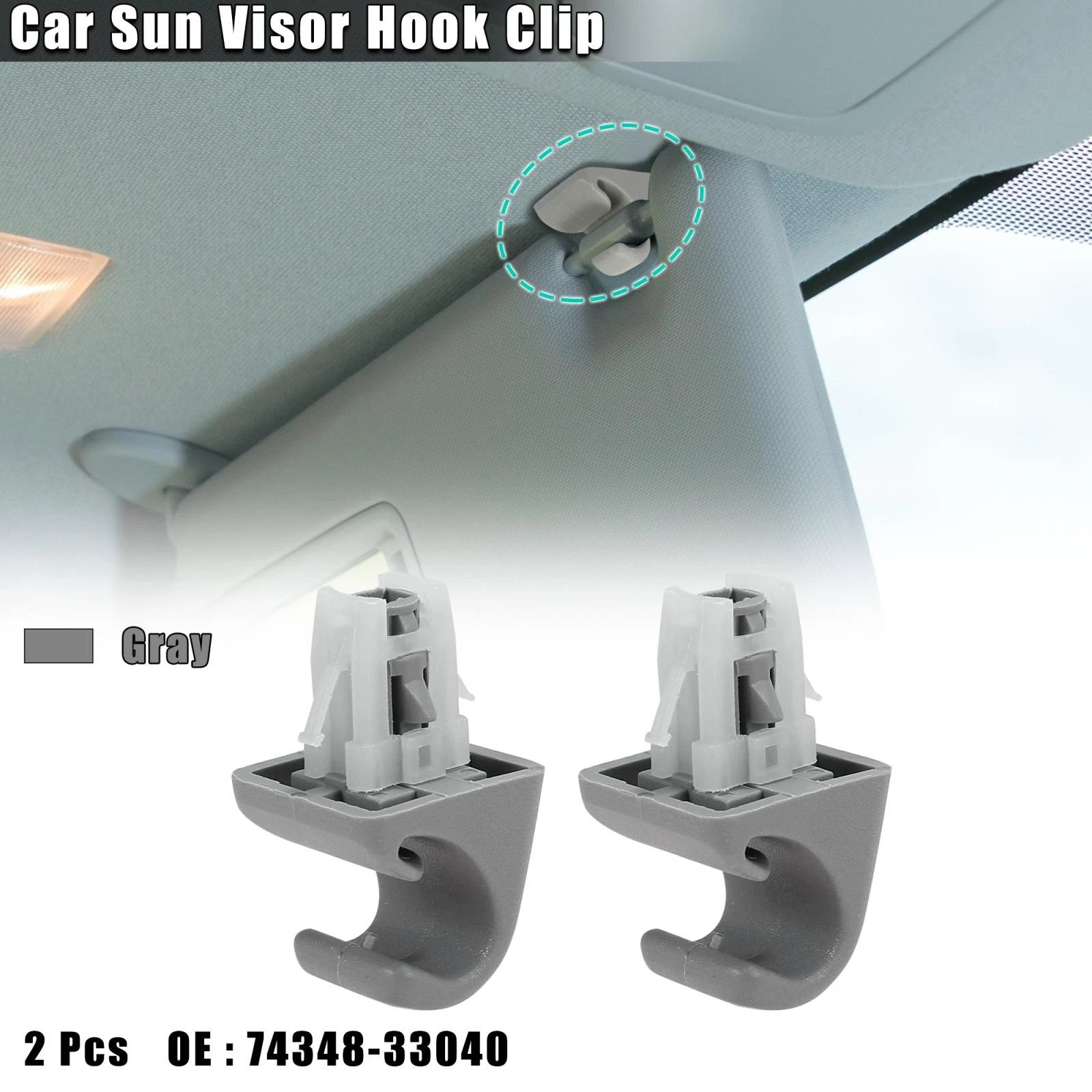 2X Sun Visor Hook Clip Retainer for Toyota Rav4 Corolla (74348-33040)