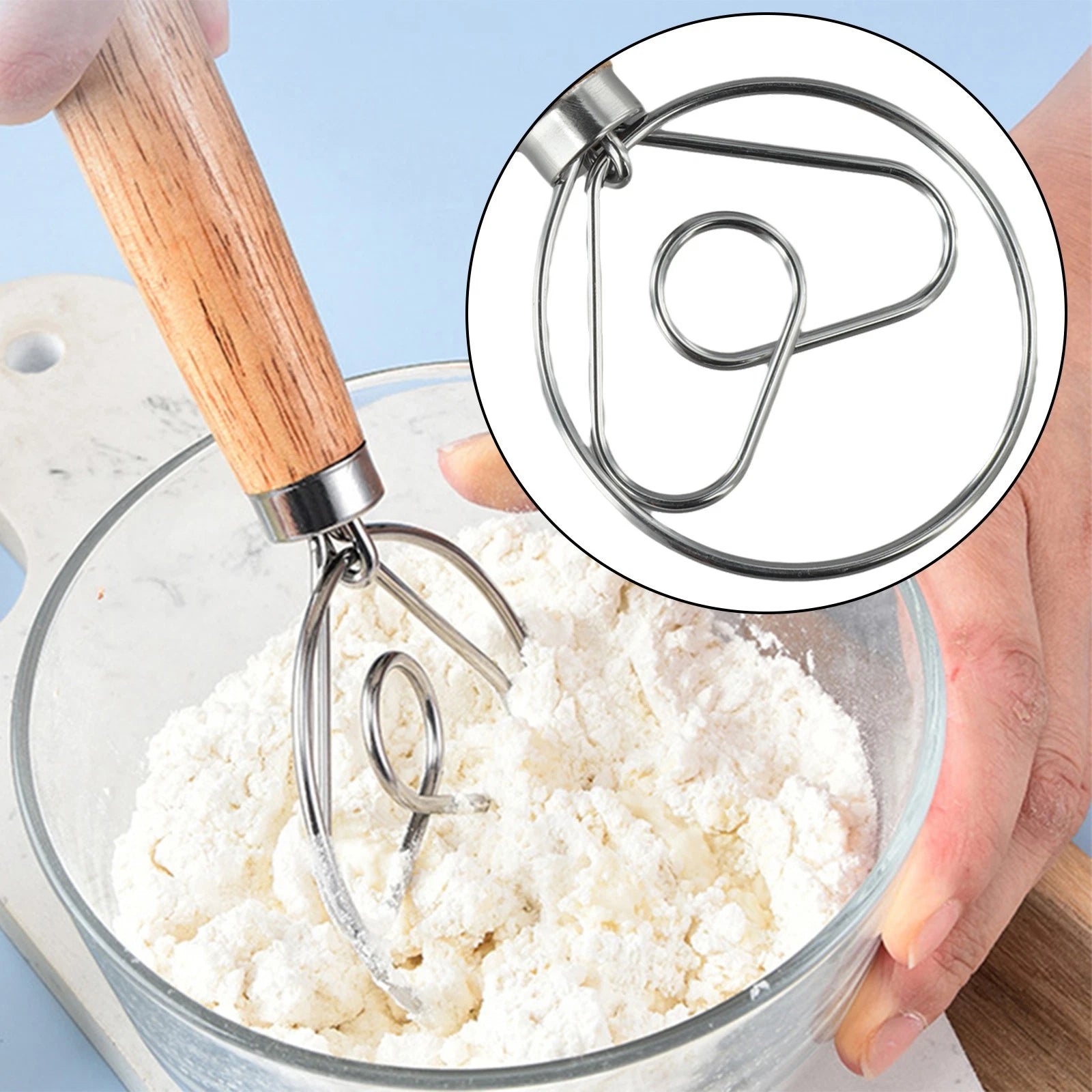 Stainless Steel Dough Whisk with Ergonomic Wood Handle