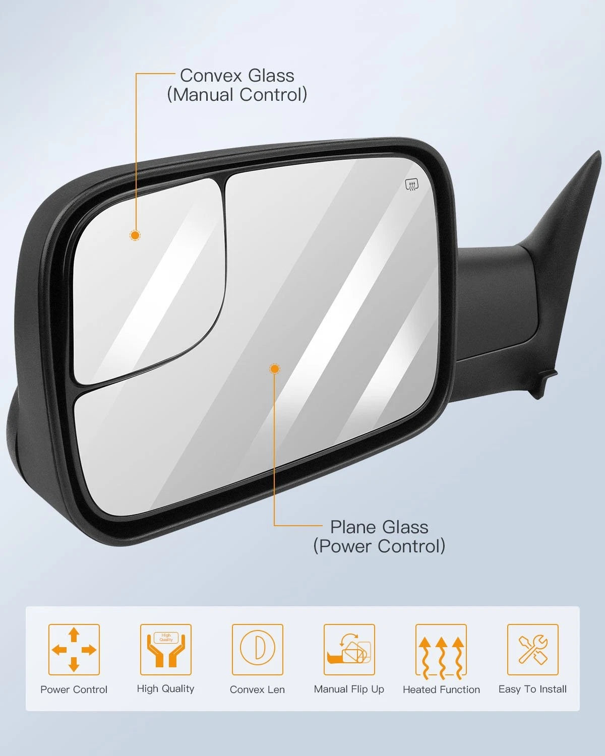 Power Heated Tow Mirrors for Dodge Ram 1500 2500 3500 (1998–2001)
