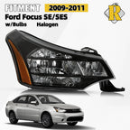 Halogen Headlight for Ford Focus (2009–2011) Black Right Passenger Side