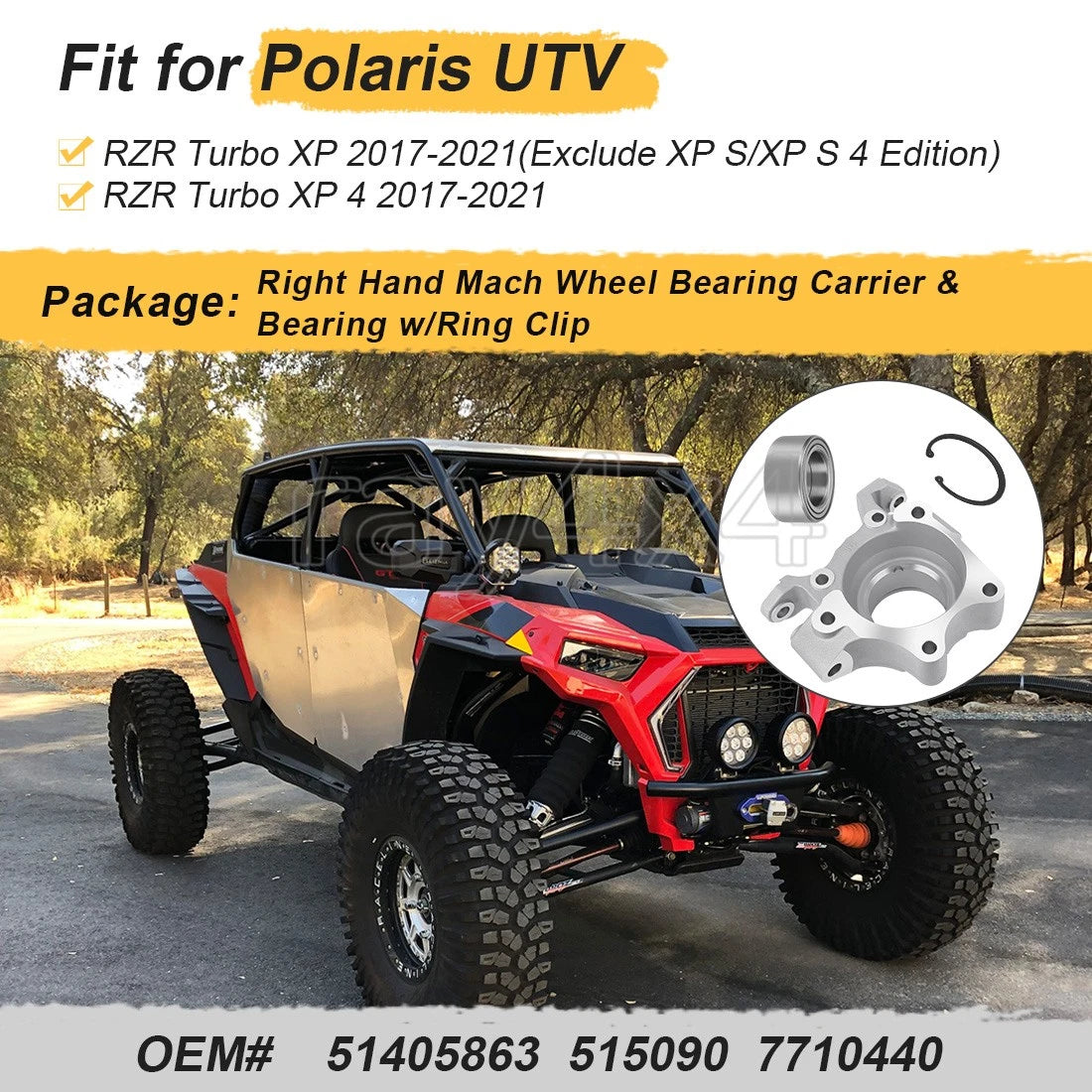 Right Wheel Bearing Carrier & Bearing Ring Kit for Polaris RZR Turbo XP (2017–2021)