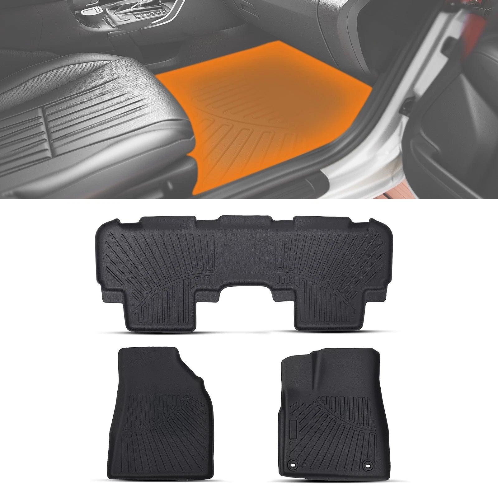 3Pcs Floor Mats for Toyota Highlander (2014–2019) TPE All Weather Black