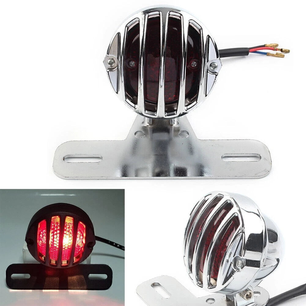 Chrome Grill Side Mount Tail Light License Plate Bracket for Cafe Racer Bobber