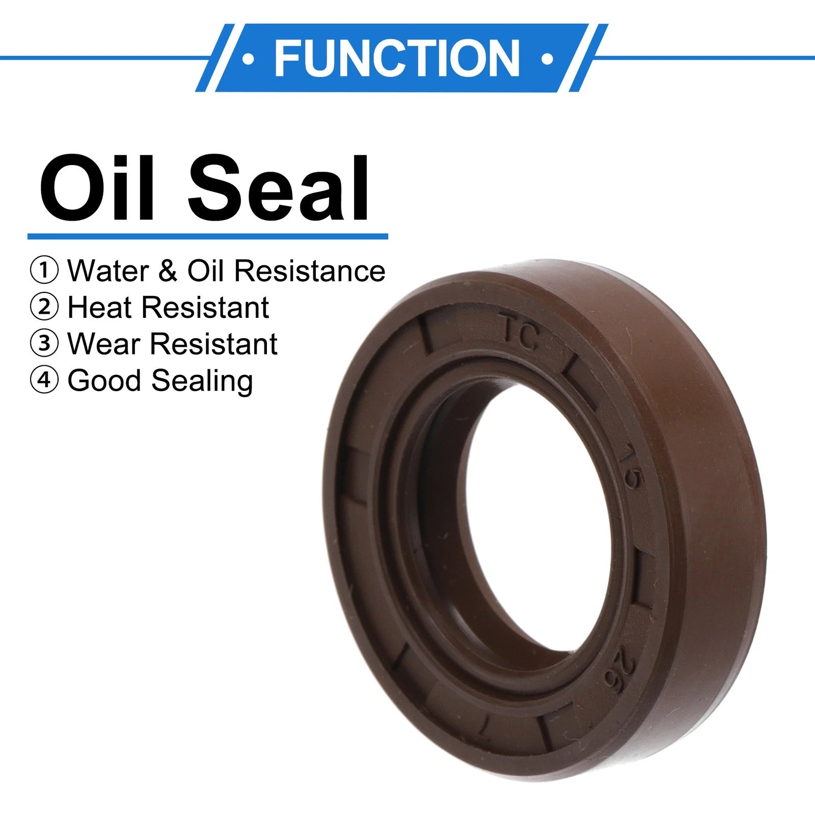Set of 2 Oil Seal Rotary Shaft Seal FKM Rubber 15x26x7mm