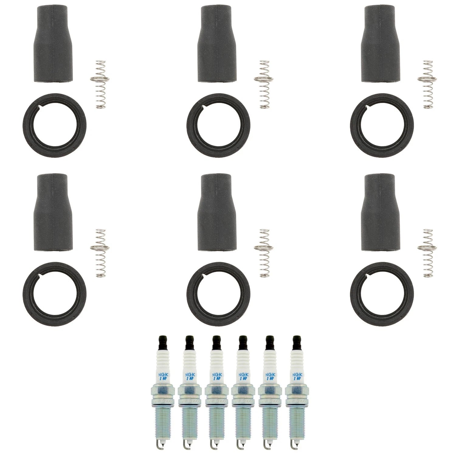 Set of 6 NGK Laser Iridium Spark Plugs & Coil Boots for Santa Fe Sorento (2001–2019)