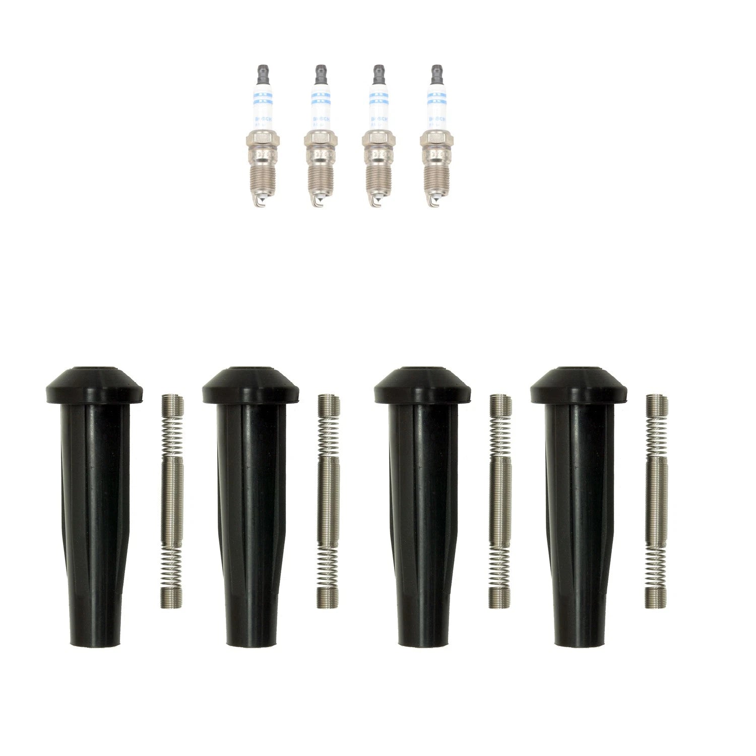 Set of 4 Bosch Double Platinum Spark Plugs & NGK Coil Boots for Ford Escape, Tribute (2001–2012)